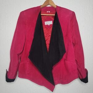 VTG 80s Avanti Magenta Black Suede Open Front Suede Leather Oversized Jacket✨️M